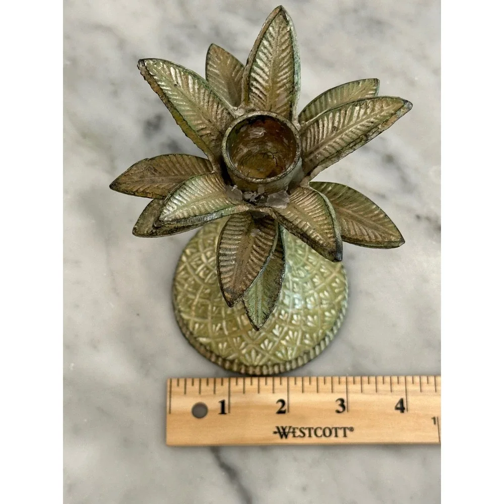 Vintage Brass Palm Tree Candlestick Hollywood Regency Coastal Palm Beach 6in